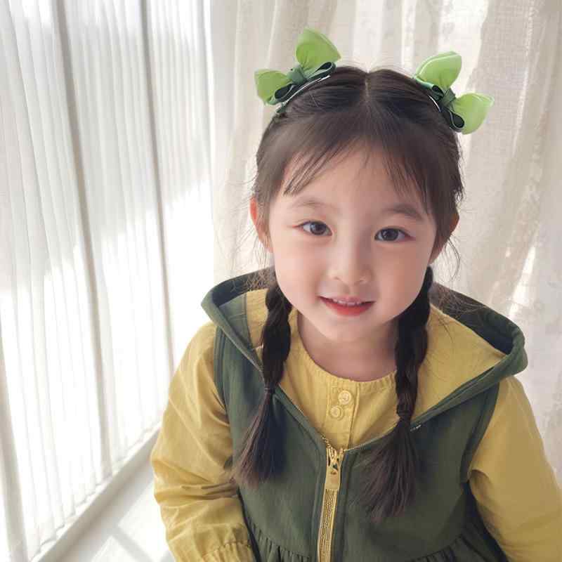 キッズ ヘアアクセサリー 女の子用 かわいい 立体 チュール バタフライ リボン ツイスト クリップ ヘアピン ピンク イエロー グリーン 抹茶グリーン ライトパープル スカイブルー ワインレッド ブラック ペアセット 毛绒素材 清新 甘い スタイル 春