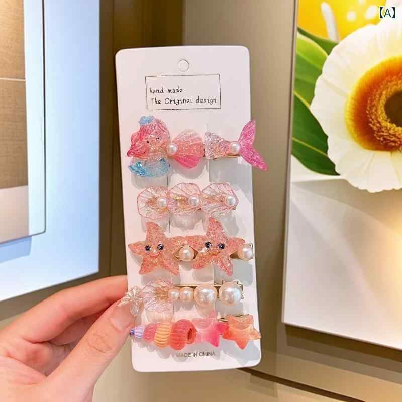 Hair Pin, Comb - 女の子 ヘアクリップ かわいい 海洋 モチーフ 少女 髪飾り サイド ピン 子供用 プラスチック 樹脂 手作り 夏 スタイル 清新 甘い 自然 デザイン ヘアバンド バナリップ セット かわいい 魚 星 貝殻 人魚 イルカ タコ トロピカル フィッシュ