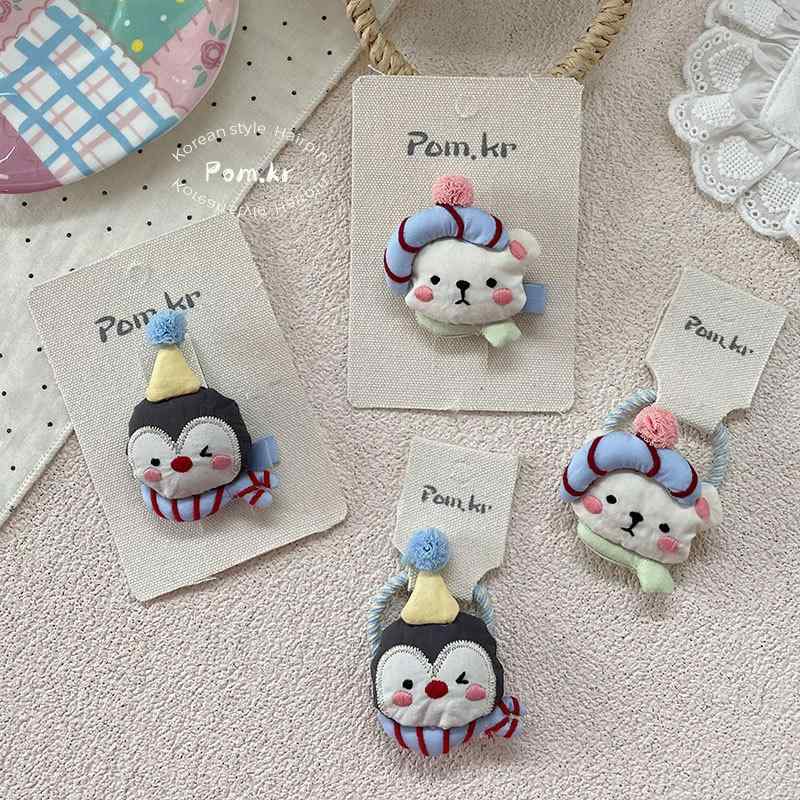 Hair Pin, Comb - 子供用 ヘアアクセサリー かわいい 布製 動物モチーフ ペンギン クマ 発簪 サイドクリップ ヘアゴム バング固定 手作り 春夏 通学 日常使い 軽量 かわいいスタイル