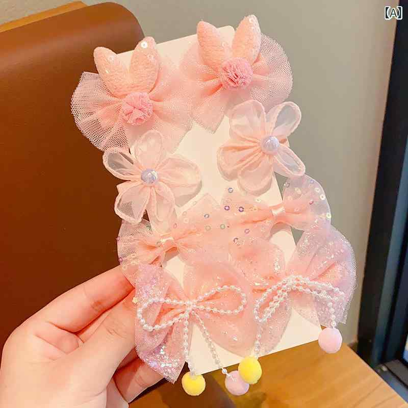 キッズ 女の子 ヘアアクセサリー セット 布製 レース 花柄 蝶結び 発簪 ヘアクリップ かわいい ピンク系 グリーン系 イエロー系 ブルー系 パープル系 3-6歳 6-10歳 通年使用 軽量 柔らかい 髪に優しい 子供用 日常使い 簡単装着 かわいいデ 2