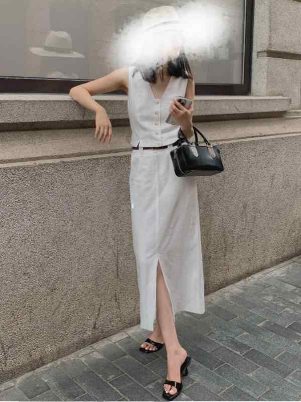 Work Clothes （Office） - レディース 夏 通勤 セットアップ 無袖 テーラード ベスト ストレート スリット ミディ スカート 天絲 麻 素材 セット 接触冷感 吸湿速乾 軽量 伸縮性 白 カラーバリエーション 気質 優雅 スタイル 女性 向け スカート セット トップス ボトム
