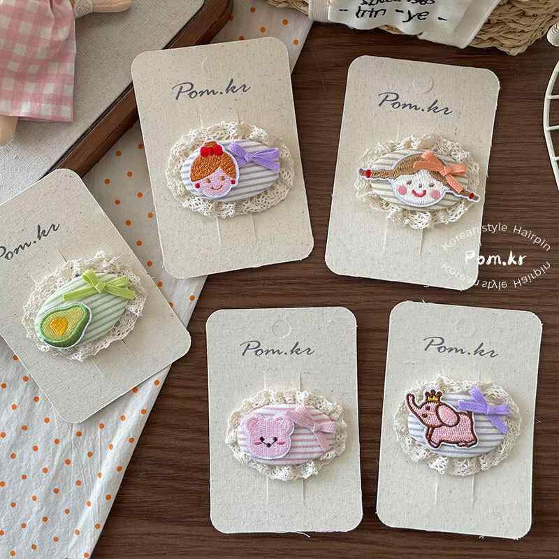 子供用 ヘアクリップ かわいい 動物モチーフ ピンク ベア ラベンダー グリーン アボカド パープル エレファント 布製 レース 花柄 サイド ヘア ピン ガールズ アクセサリー 夏 春夏 スイート スタイル 軽量 手作り かわいい ヘアアクセ