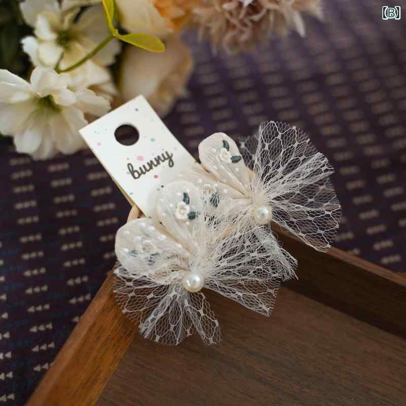 フォークBRの女の子 ヘアアクセサリー かわいい 刺繍 花柄 珍珠 蝶結 ウサ耳 ヘアクリップ ヘアゴム セット 春夏 女児用 頭飾 手作り オリジナルデザイン 波点 幾何学柄 甘め スタイル 普段使い｜アングル3