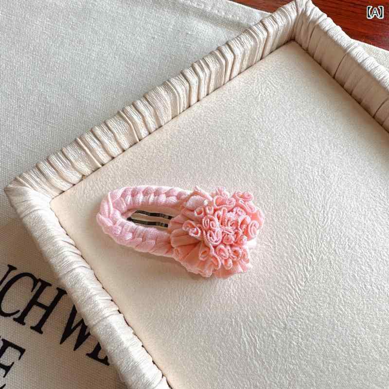 子供用 女の子 発飾 布製 花柄 ヘアクリップ BBクリップ かわいい ピンク パープル グリーン ブラウン プリンセス 3-6歳 6-10歳 通年 軽量 普段使い ヘアアクセサリー 花卉 手作り風