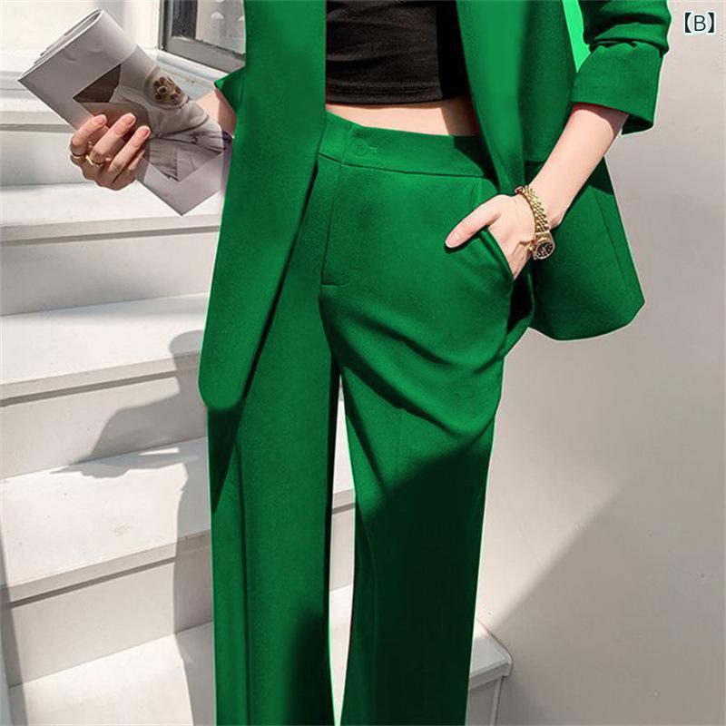 フォークBRのレディース 秋冬 セットアップ ジャケット ロングパンツ 女性用 赤 ブラック ピンク グリーン ブルー ベージュ グレー 紫 ワインレッド オレンジ ブラウン 通勤 気質 スタイル ゆったり シルエット ポケット 詳細 切り替え デザイン ポリエステル｜アングル3