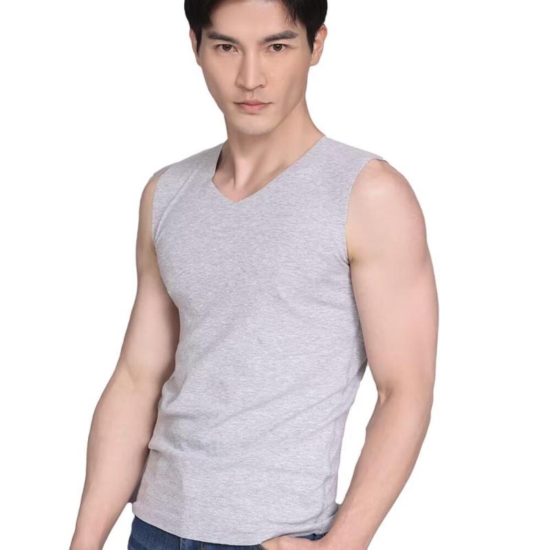 [Uroi] シームレスなカットオフタンクトップ メンズ キャミソール ノースリーブ Tシャツ Uネック Vネック 綿 ストレッチ インナーシャツ アンダーシャツ スポーツ 在宅 就寝 レジャー トップ