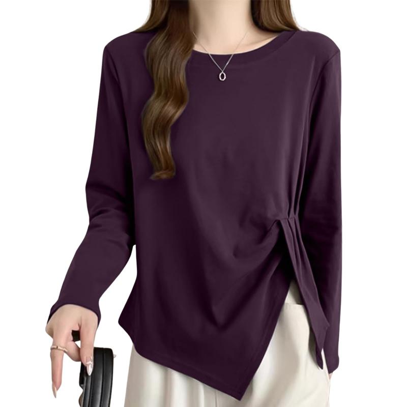 [Shanique] tシャツ レディース トップス 長袖 秋 冬 無地 薄手 綿 インナー ティーシャツ ゆったり おしゃれ カットソー 大人 可愛い ベーシック アシンメトリー 重ね着 カジュアル きれいめ 韓