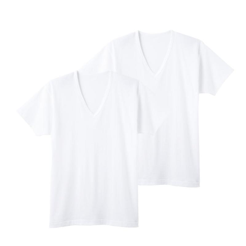 GUNZE(グンゼ) インナートップス半袖V首 冷感フライス 2枚組メンズGQ-1　冷感フライス吸汗速乾洗い替えに便利な2枚組