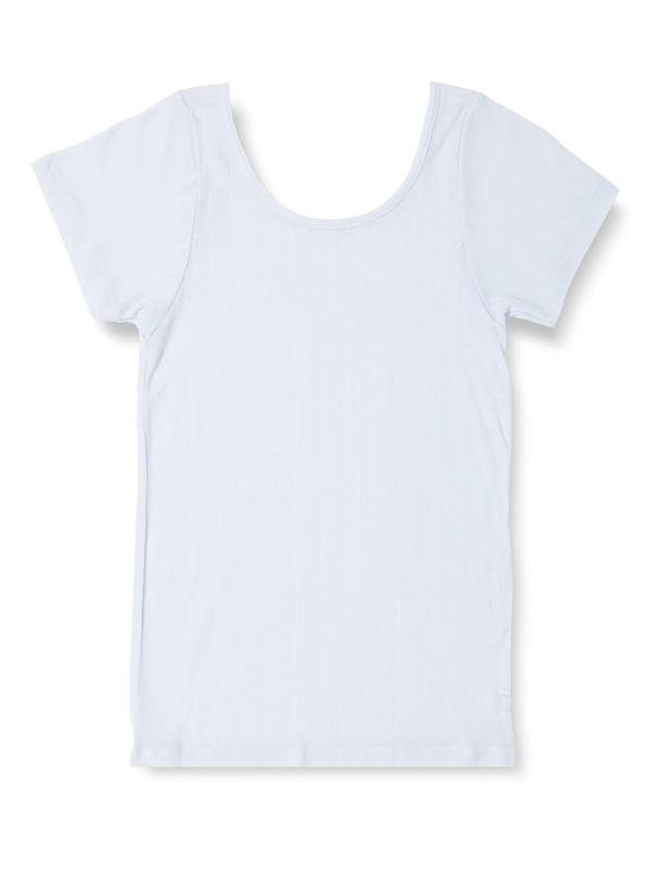 [アツギ] アンダーシャツ[シアースルー] 綿混 針抜きランダムリブ 2分袖Uネックレディース