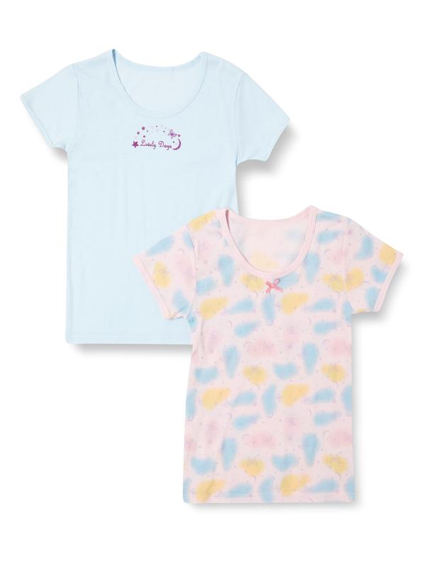 [Airin] アンダーシャツ2P フライス素材 総柄 3分袖スリーマ A柄ガールズ