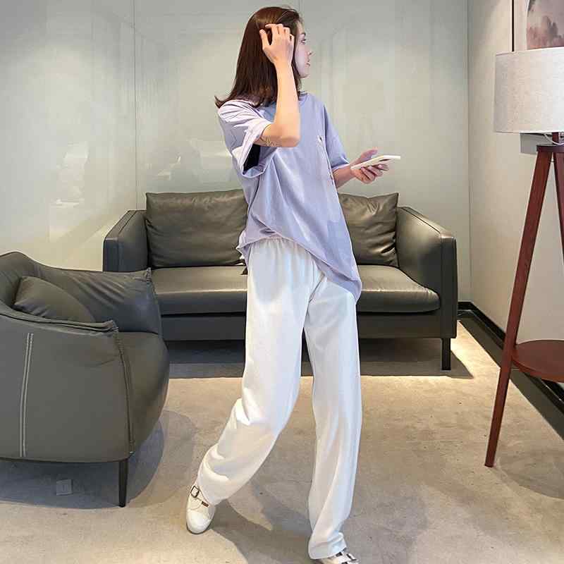 樂天商城 - 春夏 レディース スポーツパンツ ワイドレッグ ストレートパンツ コットン 素材 高腰 軽量 伸縮性 接触冷感 街頭スタイル 普段使い 部屋着 ブラック アイボリー ミルクホワイト ピンク系