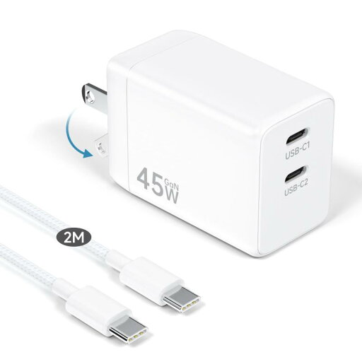 For iPhone16-充電器 45W Type-C PD USB-C 充電器 2ポート【2MC-Cケーブル】GaNFastII(窒化ガリウム)採用 超小型 折畳式プラグ アンドロイド充 電器 PD3.0/PPS規格対応/PSE技術基準適合 タイプc For iPhone16-充電器 45W Type-C PD USB-C 充電器 2ポート【2MC-Cケーブル】GaNFastII(窒化ガリウム)採用 超小型 折畳式プラグ アンドロイド充 電器 PD3.0/PPS規格対応/PSE技術基準適合 タイプc