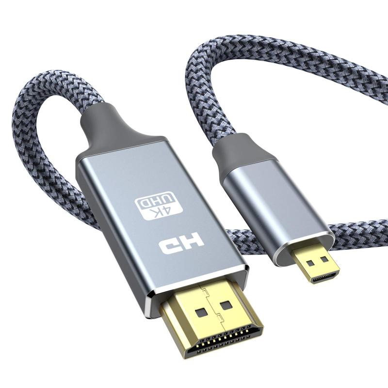 Micro HDMI - HDMI ケーブル 1m/1.8m/3m (マイクロタイプDオス - タイプAオス) 4K ハイスピード マイクロHDMI HDMI ケーブル GoPro/テレビ/デジカメ/ビデオ/アクションカメラなどに対応 ナイ...