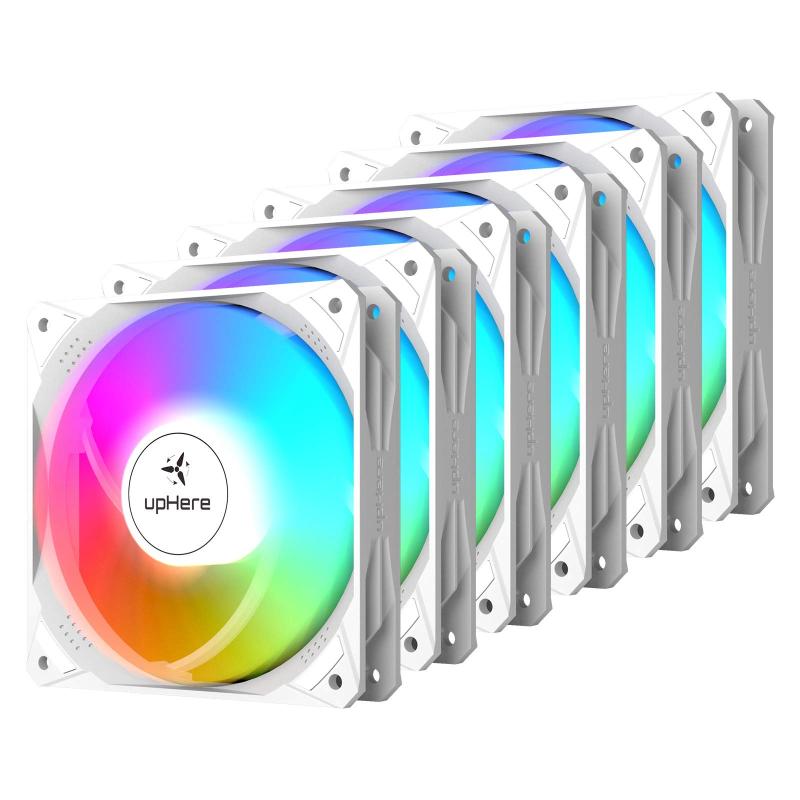 upHere 120mm PCケースファン LED搭載 静音 高性能 3PINコネクタ 3本1セット 黒い枠と白いブレード…