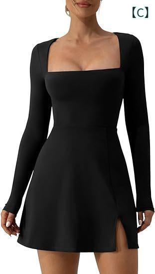 ワンピース レディース 秋季 長袖 連衣裙 方領 修身 スカート 接触冷感 純色 免烫 基本款 単品 短丈 タイト ワンショルダー フレンジ ミッドライズ ポリエステル 95%以上 私服 名媛風 セクシー スパイシー ライトブルー ピンク系 ブラック ブ