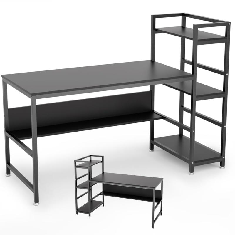 デスク 机 パソコンデスク pcデスク 幅150cm 奥行60cm 左右入替可 木製 収納ラック付き ワークデスク 作業机 ラック付きデスク ゲーミング 棚付き 勉強机 学習机 総耐荷重90kg テレワーク 在宅勤