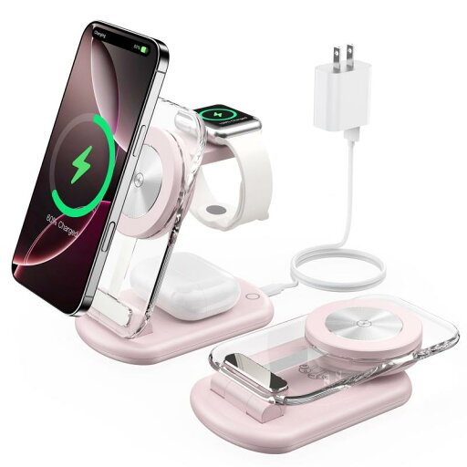 RoRoSkin ワイヤレス充電器 3in1 折り畳み式 Mag Safe充電器 マグセーフ充電器 角度調整可能 雰囲気ライト付き Phone/iWatch/ワイヤレスイヤホンに対応 3台同時充電 旅行用 自宅用 携帯充電器 iWatch Pho RoRoSkin ワイヤレス充電器 3in1 折り畳み式 Mag Safe充電器 マグセーフ充電器 角度調整可能 雰囲気ライト付き Phone/iWatch/ワイヤレスイヤホンに対応 3台同時充電 旅行用 自宅用 携帯充電器 iWatch Pho