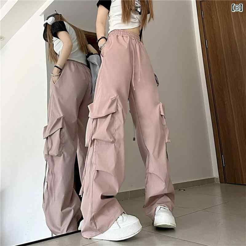 レディース 工装パンツ 韓国風 ゆったり ワイドパンツ 高腰 ストレートパンツ クロップドパンツ ビッグシルエット ミッドライズ 厚手 プリント柄 ブラック ピンク 通勤用 気質スタイル 微弾性 モダール 再生繊維 切り替えデザイン 秋冬 スポーツカジュ fork-br-10612665 フォークBR サンプル画像3