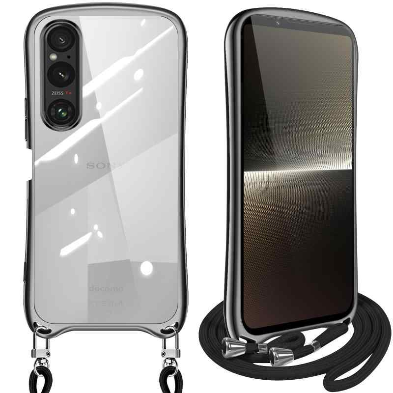 Xperia1 V ケース ショルダー クリア SO-51D SOG10 エクスペリア1マーク5 カバー スマホケース 耐衝撃 透明 TPU ストラップ付き 肩掛け 首掛け 紐付き 斜めがけ シリコン メッキ加工 取り外し可能 長