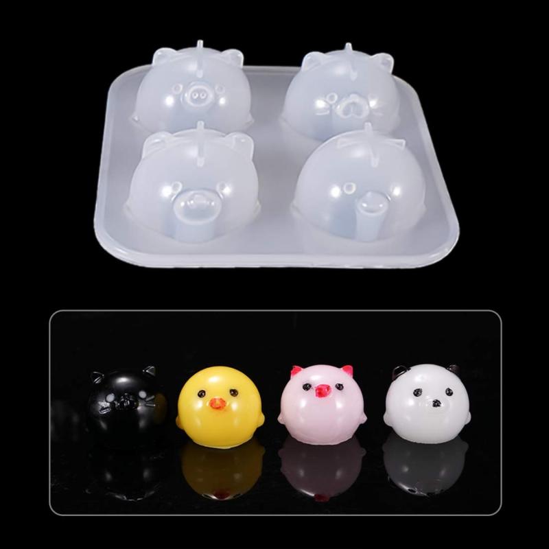 FineInno 動物 かわいい 艶消し 镜面仕上げ シリコンモールド UVレジン型 DIY 手作り 豚形 猫形 動物 ひよこ 2種類