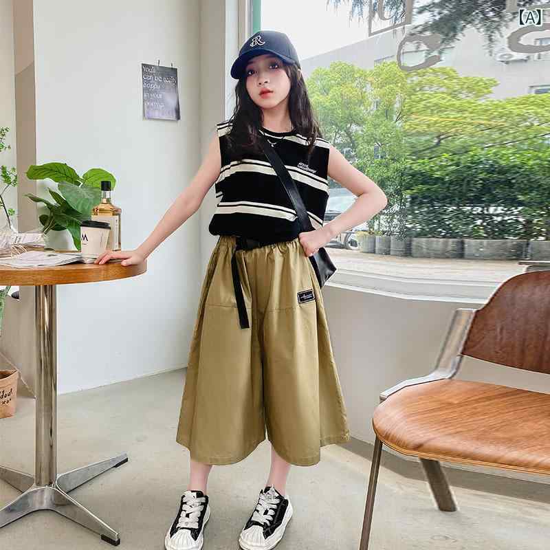 女児 夏服 ワイドパンツ セット トップス 短パン 綿混紡 柔らかい 薄手 接触冷感 吸湿速乾 かわいい トレンド 韓国風 カジュアル 部屋..