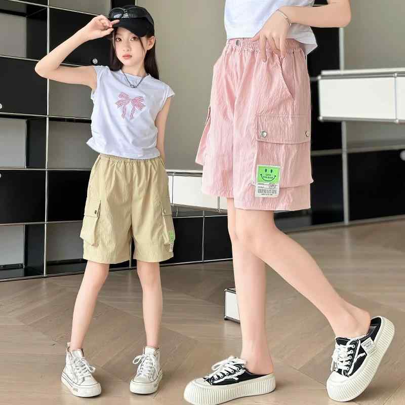 女児 ショートパンツ 春夏 キッズ 女の子 中大童 休闲 工装 熱パン 透気 接触冷感 短パン 高腰 綿混紡 聚酯繊維 …