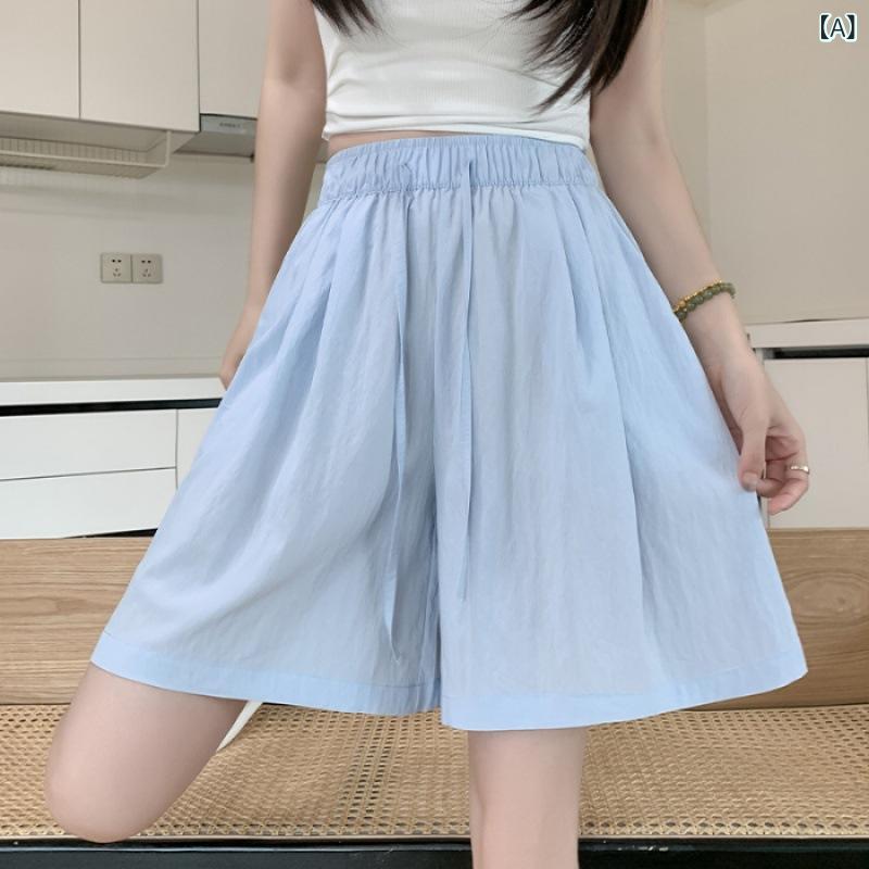 レディース ショートパンツ 接触冷感 薄手 高腰 ワイドレッグ クロップドパンツ ゆったり フィット スポーツ デイリー 夏 通勤 気質 シンプル 微弾性 ポリエステル 紺 黒 ピンク ラベンダー ベージュ グレー グリーン パープル
