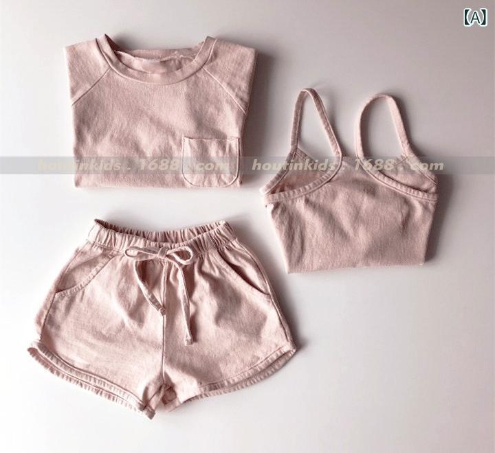 キッズ 男女兼用 夏 吊り帯 トップス 綿 弾...の紹介画像2