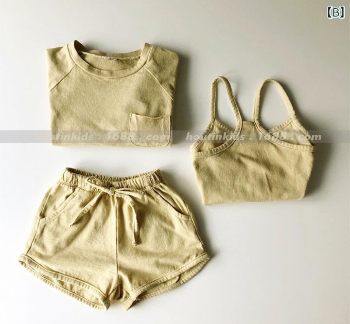 キッズ 男女兼用 夏 吊り帯 トップス 綿 弾...の紹介画像3