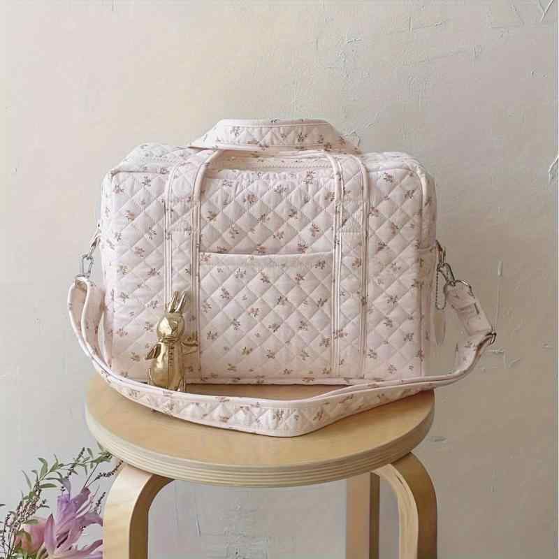マザーズバッグ メンズ レディース ミニ 純綿 キルティング 小花柄 刺繍 手提 母子 外出 軽量 多機能 斜め掛け 待産 バッグ 鞄 トート ショルダー 日常使い ポータブル コンパクト ユニセックス ポリエステル 裏地 ジップ開閉 日常コーデ