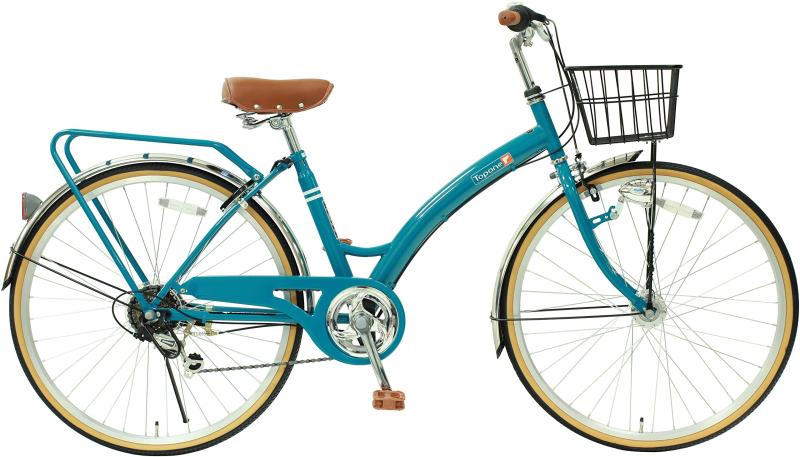 シティサイクル 26インチ スチール シマノ製 6段変速 前カゴ リアキャリア ライト カギ スタンド付き