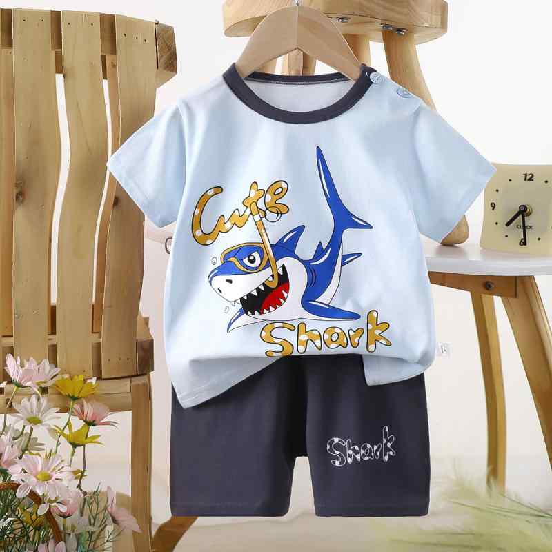 キッズ 男の子 女の子 ベビー 短袖 トップス ショーツ セット 夏 春夏 通年 子供服 綿 100% 素材 柔らか 薄手 透気性 吸湿速乾 接触冷感 軽量 動物柄 条紋 柄 かわいい プリント デザイン 短パン 組み合わせ 普段使い 遊び着 アウトドア