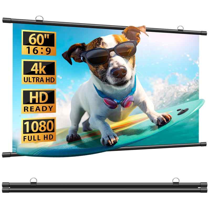 スクリーン プロジェクター用 視野角170° ホームシアター 吊り下げ ロール式 大画面 軽量 壁掛け 投影スクリーン 持ち運び 簡単設置 屋内屋外兼用