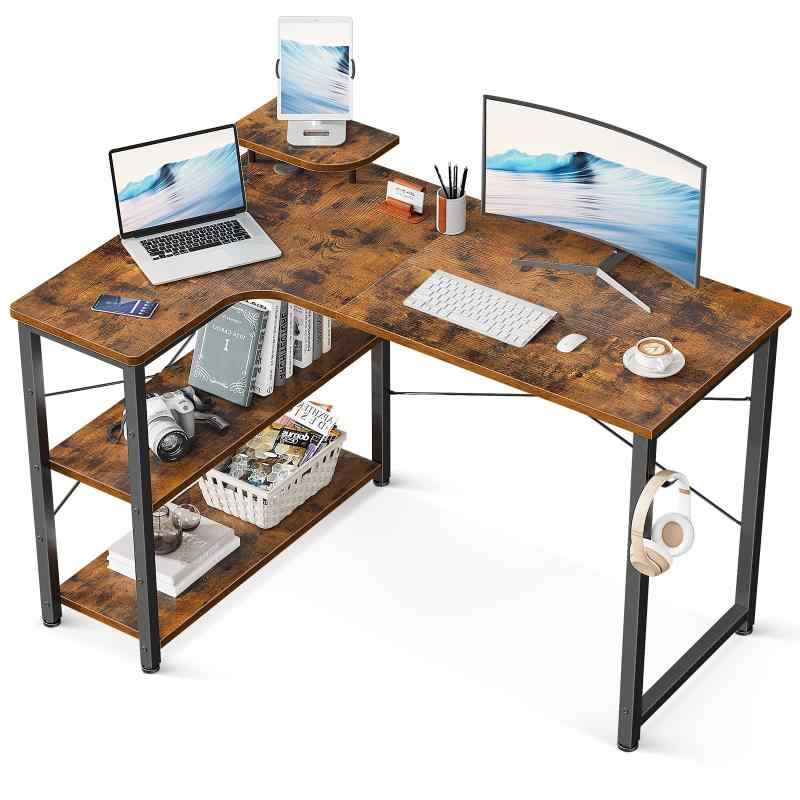 ODK L字 ゲーミングデスク 幅110/130 パソコンデスク ラック付き 収納 コーナー オフィス 在宅勤務 組立簡単 書斎 左棚