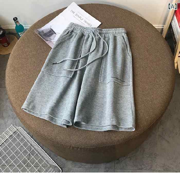 レディース ショートパンツ 夏用 直筒型 高腰 ゆったり 束腰 膝丈 少女 カジュアル インスピレーション ワイドレッグ グレー 綿素材 伸..