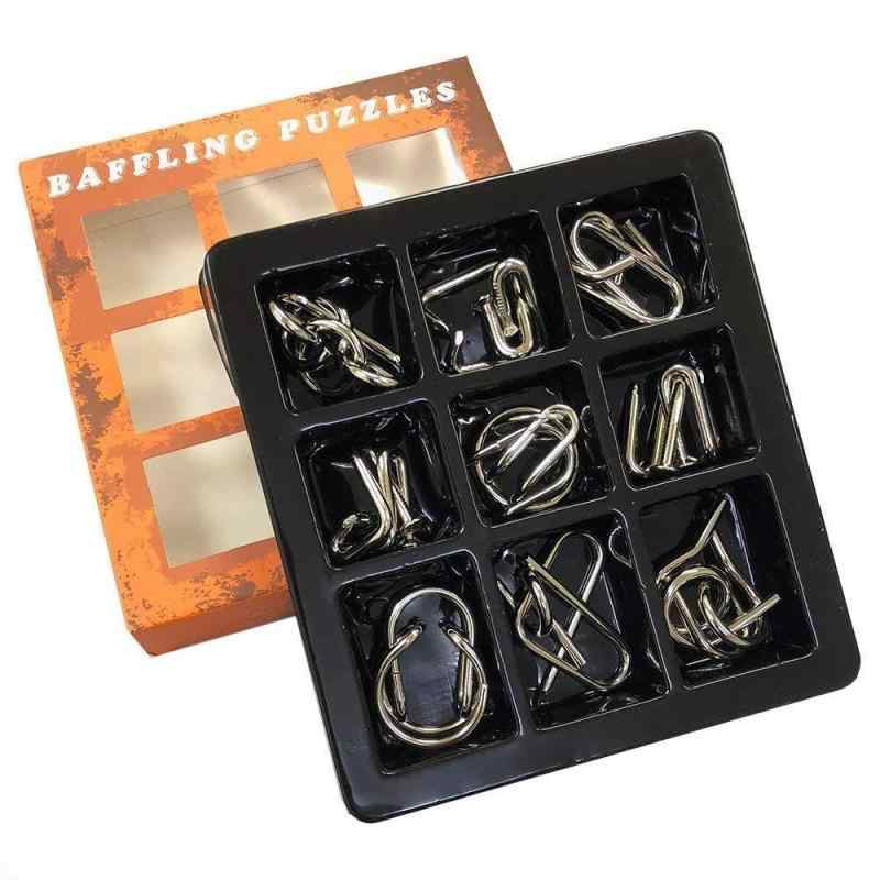 超上級者向け 知恵の輪9点セット レベル 難易度MAXに挑戦メタル製 脳のトレーニングに 知育玩具 パズルリングセット FMTEPPLV05