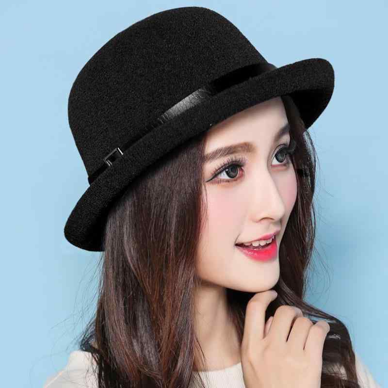 乐天商城 - 帽子 女性用 英倫風 巻き縁 春夏秋 韓国風 礼帽 爵士帽 漁夫帽 麦わら帽子 コットン 透気性 防晒 遮陽 風防ぎ コットン素材 グレー カーキ ピンク ワインレッド ブラック ネイビー ベージュ ブラウン 丸頂 リボン付き 丸みシルエット フラット織