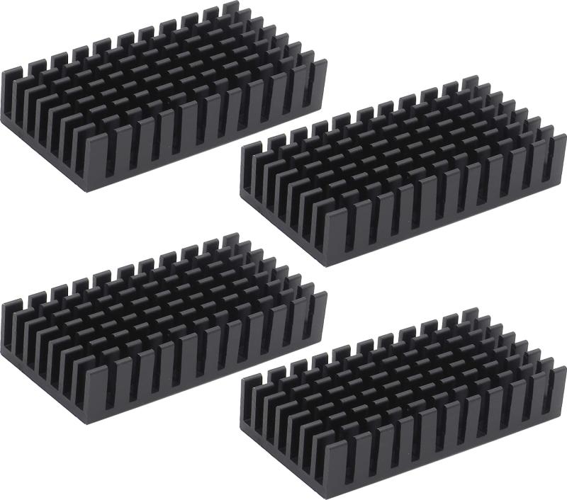 オーディオファン 小型 アルミヒートシンク 放熱板 約 25mm × 50mm × 10mm ブラック 4点セット