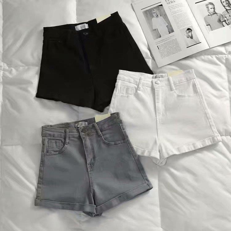 ショートパンツ レディース 牛仔デニム 春夏 高腰 伸縮性 スリムフィット ロールアップ 薄手 ストリートスタイル 灰色 白色 ブラック ネイビー ライトブルー 普段使い 軽量 綿素材 ミッドライズ ショート丈 クールビズ 女性用 デイリーウェア ハイウ
