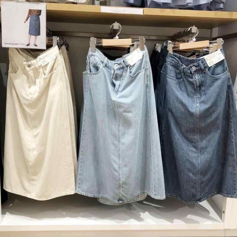 スカート 女性用 日韓スタイル 牛仔スカート ミディ丈 半身スカート 切り替えデザイン 波浪エッジ 軽量 PVC素材 微…