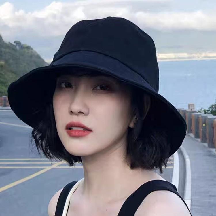 For Women - 帽子 メンズ レディース ブラック 漁夫帽 バケットハット 夏 春夏 秋冬 通勤 普段使い ファッション 防晒 遮阳 綿混紡 ポリエステル 軽量 伸縮性 吸湿速乾 大檐 平頂 韓国風 日系 トレンド シンプル コットン ミックス ビッグシルエット ベーシ