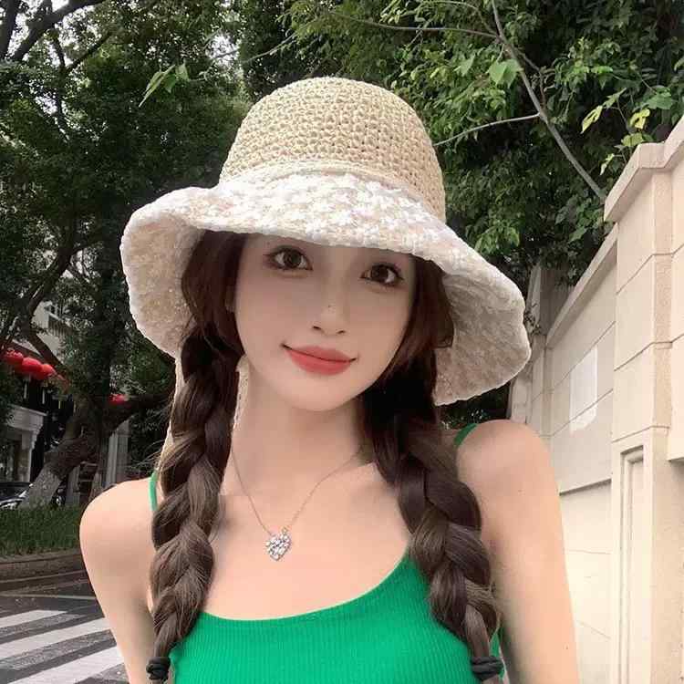 麦わら帽子 女性用 春夏 かわいい レース バタフライボウ 透気 遮陽 ビッグブリム ラウンドトップ ライトウェイト フィールドスタイル ガーデンスタイル フェミニンスタイル ピンク系 ベージュ系 ブラック ポリエステル 素材 切り替え デザイン ビーチ