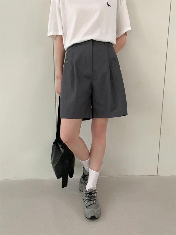 レディース ショートパンツ ハイウエスト Aライン 直筒 コットン ポリエステル 混合 綿素材 ポリ混紡 ミックス 中厚手 無弾性 夏用 春夏 セール 白色 ベージュ ブルー ダークグレー ライトグレー 韓国風 かわいい 日常使い 普段着 女性用 カジュ