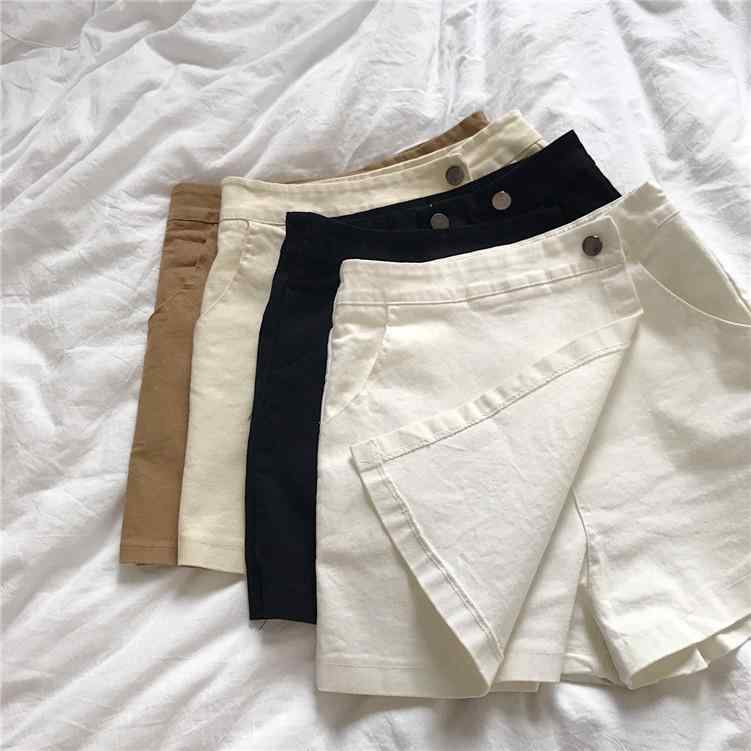 レディース ショートパンツ 春夏 コットン 高腰 Aライン 防走光 熱パンツ スカートパンツ ワイドレッグパンツ クール 気質 通勤 普段使い 軽量 切り替え デザイン ブラック ベージュ アイボリー ホワイト