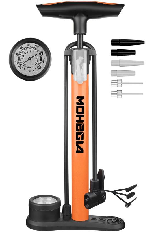 MOHEGIA 自転車 空気入れ: フロアポンプ - 仏式 米式 英式バルブ対応 - 160PSI スケール/デジタル圧力計