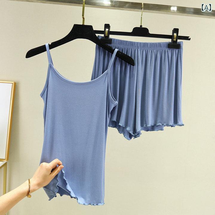 ・カテゴリ: セットアップ・主な素材: モダール90%・厚み: 薄手・生地重量: 約130g/平方メートル・ネックライン: 一文字・袖丈: ノースリーブ・パンツ丈: ショート・機能: ホームウェア・対象: 中年女性・適用シーン: ホームウェア・カラー展開: ライトブルー、ライトグリーン、レンガ赤、ブラック、アボカド、アイアングレー、カーキ・サイズ展開: L,XL,XXL・スタイル: シンプルカジュアル