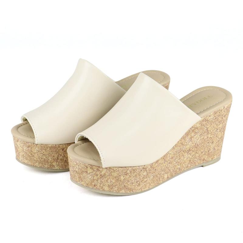 [リバティー ドール] サンダル レディース 厚底 ミュール サボ ハイヒール ウェッジソール オープントゥ つっかけ 9cmヒール かかとなし コルク インソール 痛くない ラメ キラキラ 合成皮革