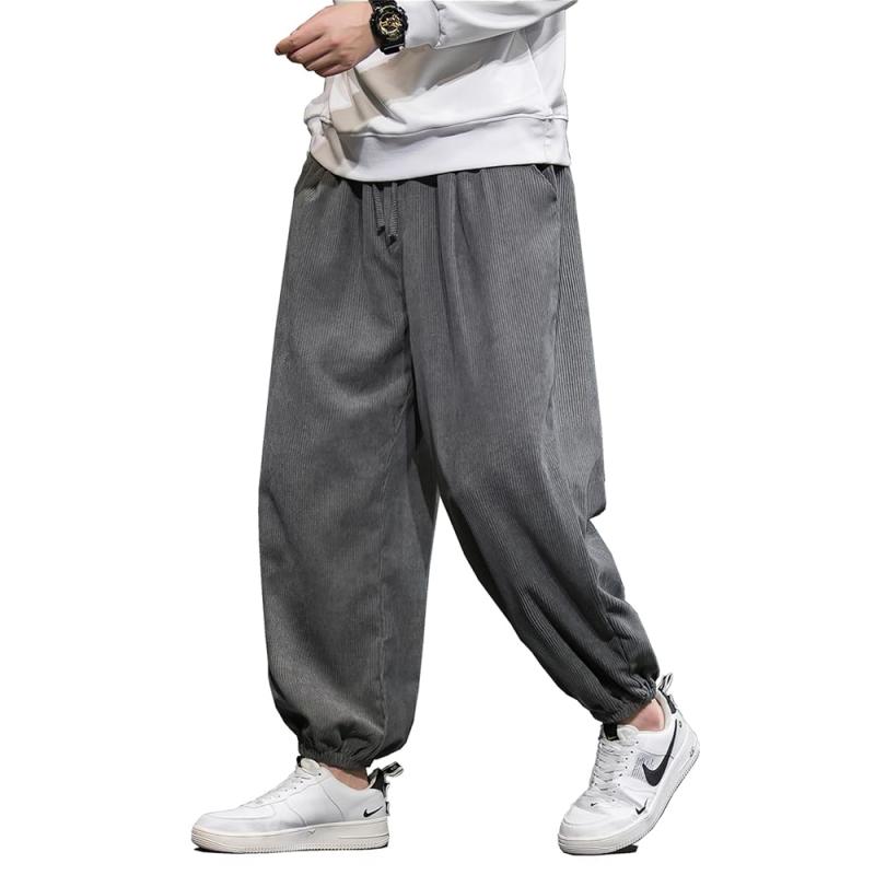 [Aaronlive] メンズ ワイドパンツ コーデュロイ ズボン サルエル パンツ ゆったり 無地 人気 カジュアル パンツ 調整紐 大きいサイズ 春秋冬服 メンズ ロングパンツ