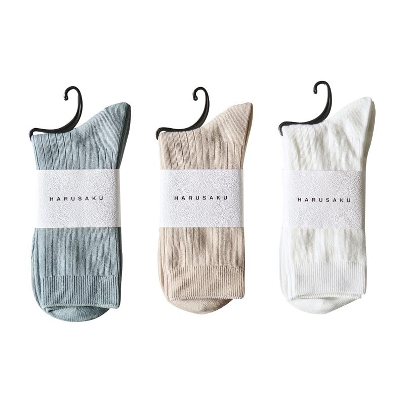 [HARUSAKU] [ハルサク] 靴下 メンズ リブ カラー 3P セット カジュアル 綿混 ソックス クルーソックス