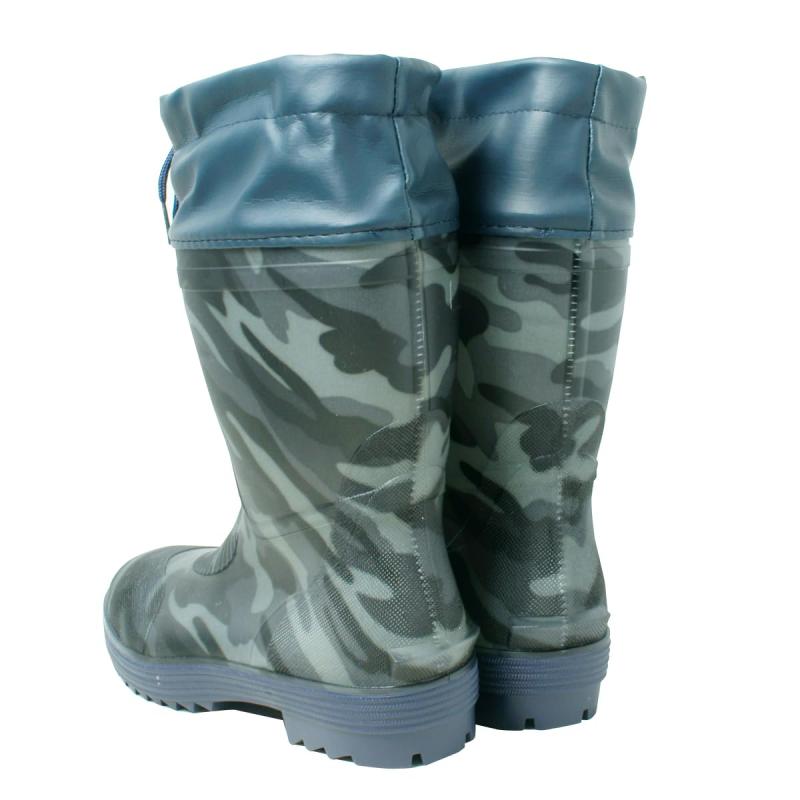 【エースグローブ】 先芯入り 耐油底フード付ショート安全長靴 迷彩グレー WS3850